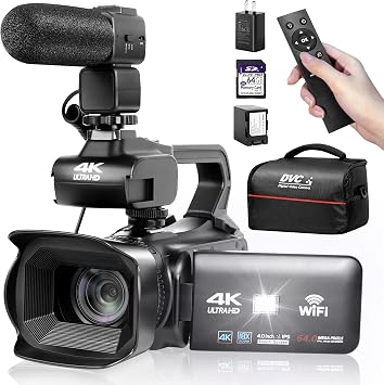 UHD 4k Video Camera Camcorder with 18X Digital Zoom,64MP Digital Camera Recorder,4.0-inch Rotating Touchscreen,64GB SD Card,Microphone,Remote Control,Durable BatteryBlack