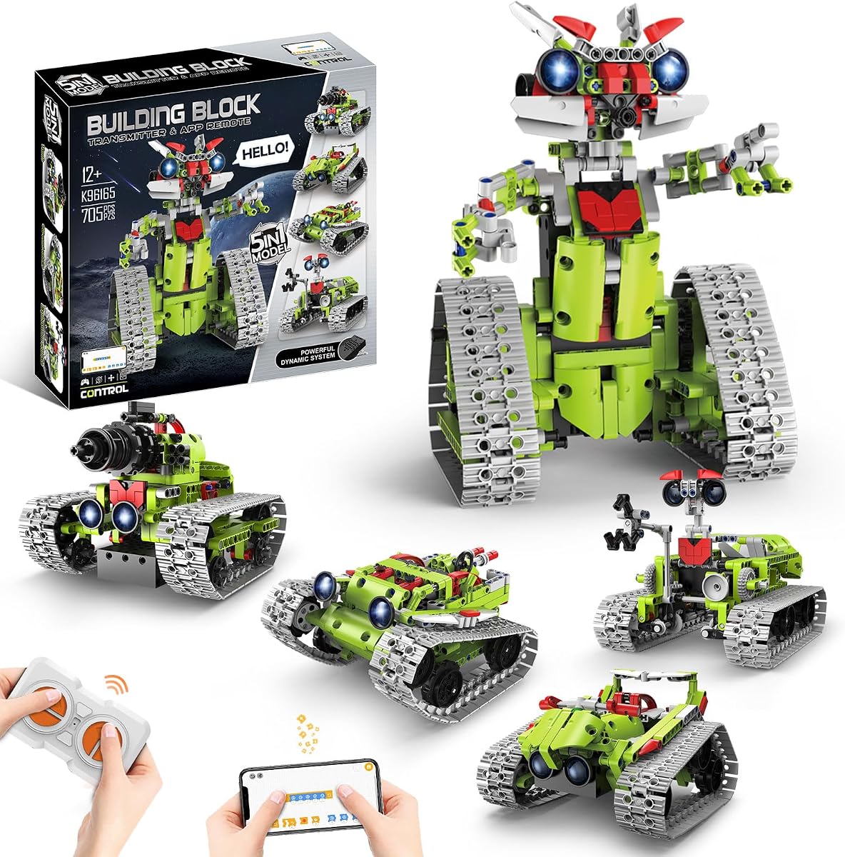 Kit de construcción de robot STEM 5 en 1 con control remoto de aplicación, 705 piezas de juguetes de robot de ingeniería para niños de 8 a 16 años, kit de robótica RC de codificación científica, regalos de cumpleaños para niños y niñas 6 7 8 9 10 11 12