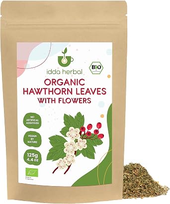 IDDA Herbal Organic Hawthorn Tea 125g 4.4 oz, Dried and Cut Hawthorn Leaves with Flowers for Tea