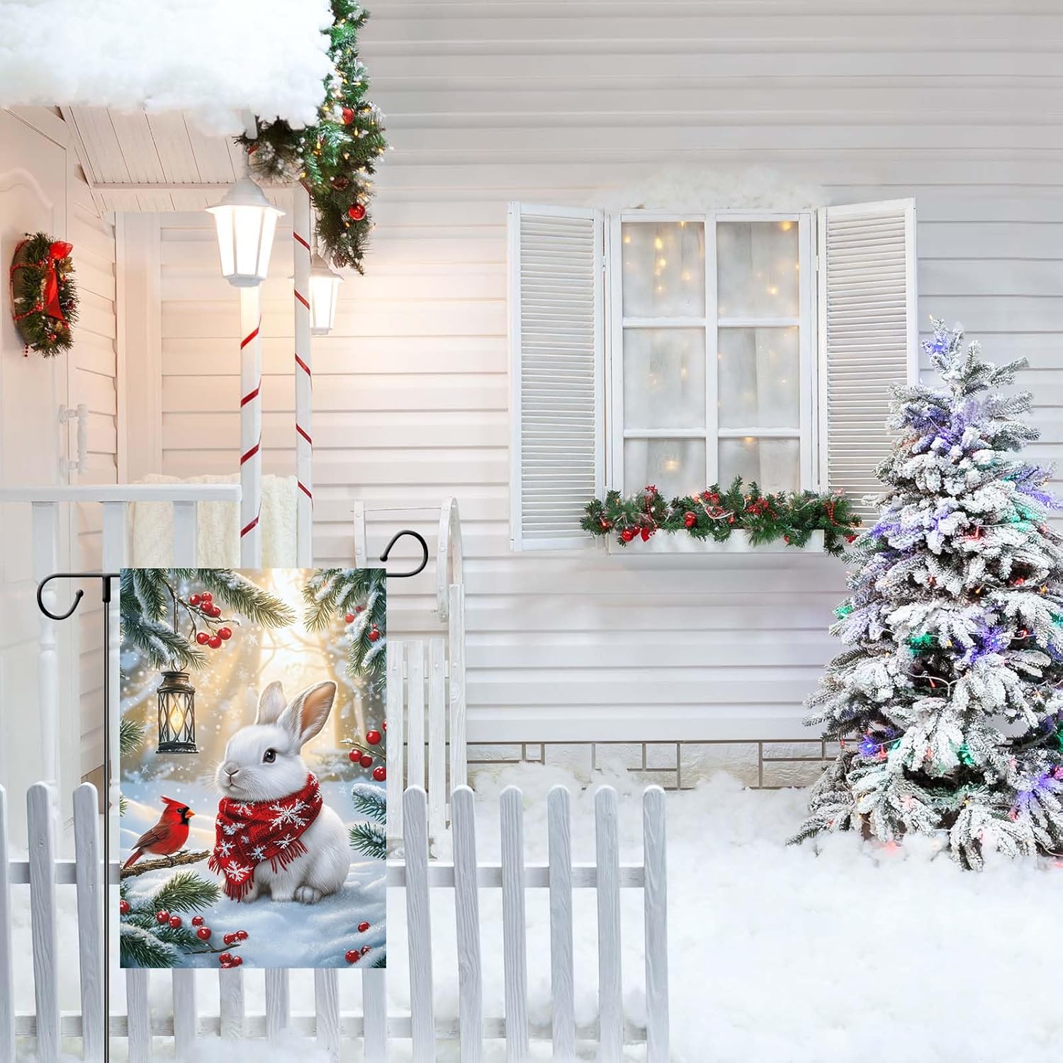 Winter Garden Flags 12x18 Inch Double Sided, Small Burlap Holiday Farmhouse Rustic Snow Bunny Cardinal Garden Flag Christmas Winter Decorations Outdoor Yard Lawn Porch Flags for Outside - Image 7