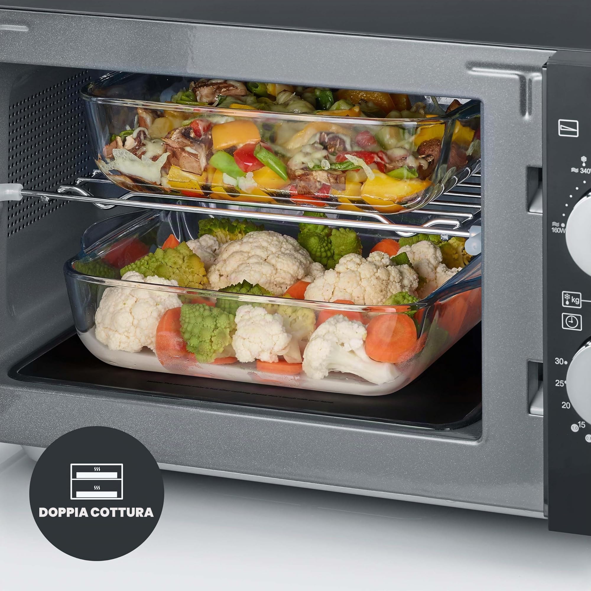 SEVERIN Forno a Microonde, 800W, 20 Litri, Fondo Piatto in Vetro, Senza Piatto Girevole, 6 Livelli Potenza, con Funzione Scongelamento, 46,5 x 39,5 x 27,5 cm, Nero/Acciaio Inox - MW 7761