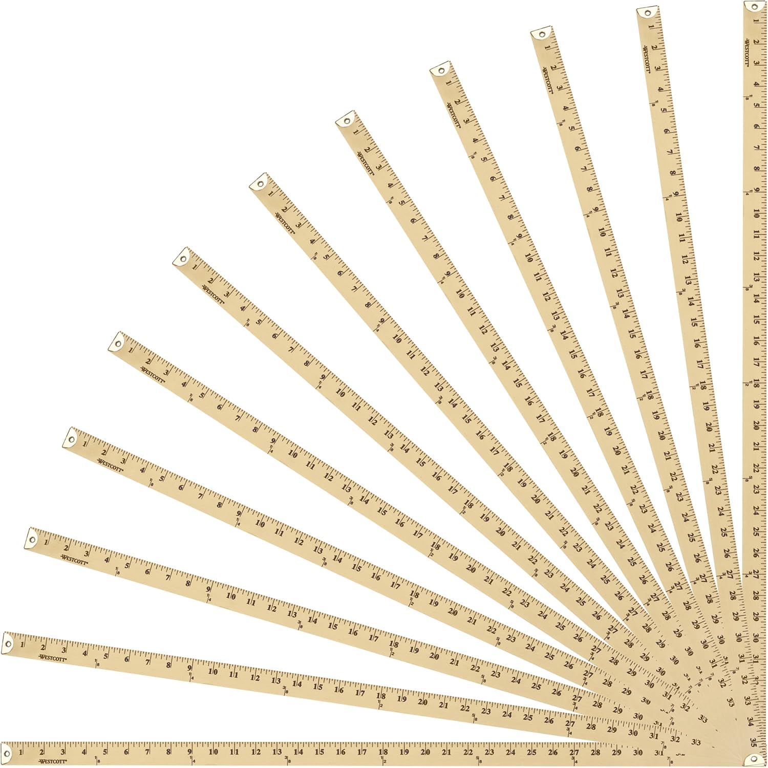 Westcott 36-Inch Wooden Yardstick with Brass Ends, Clear Lacquer Finish, 12-Pack (10425)