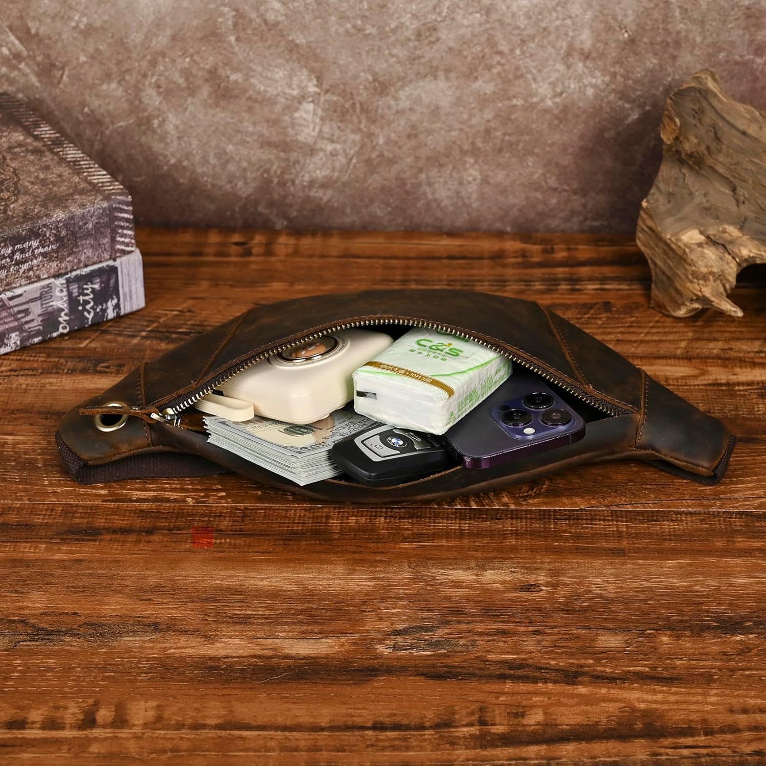 Thick Crazy Horse Leather Hiking Riding Travel Outdoor Belt Bag Fanny Waist Pack Small Phone Pouch For Men Women 380 (385 Brown) - Image 6