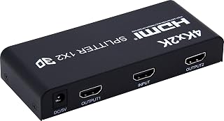 PremiumCord 4K HDMI Splitter 1-2 Port mit Netzteil, Metallgehäuse, Video Auflösung 4Kx2K 2160p UHD, Full HD 1080p 60Hz, 3D, HDCP, Farbe schwarz