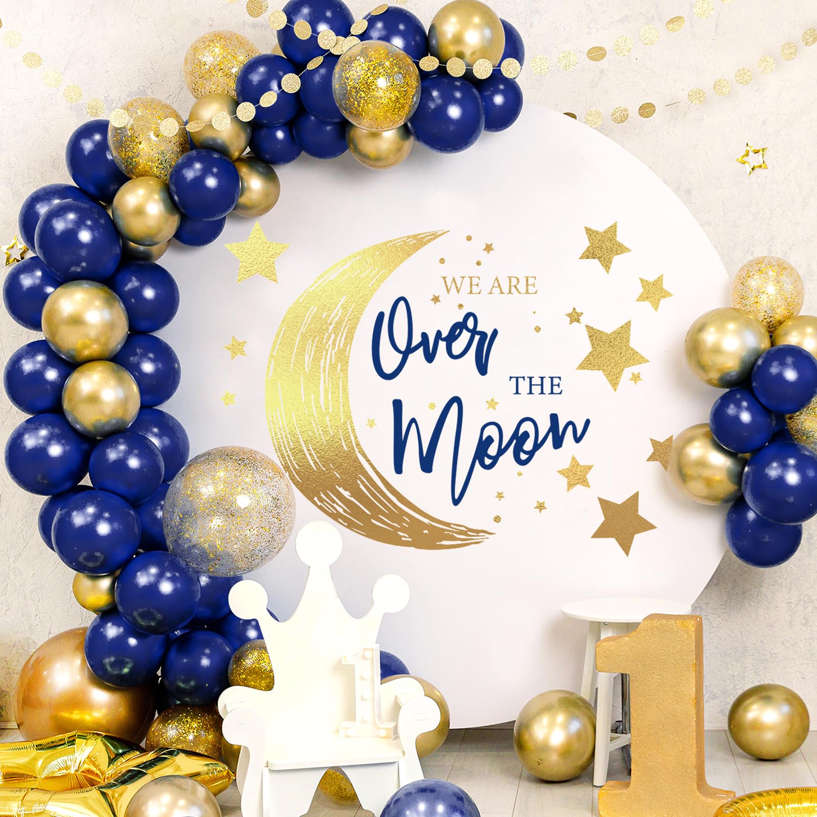 JarThenaAMCS Baby Shower Party Decal Sign We Are Over The Moon Wall Stickers Moon Star Backdrop Photo Prop for Birthday Gender Reveal, 4 Sheets