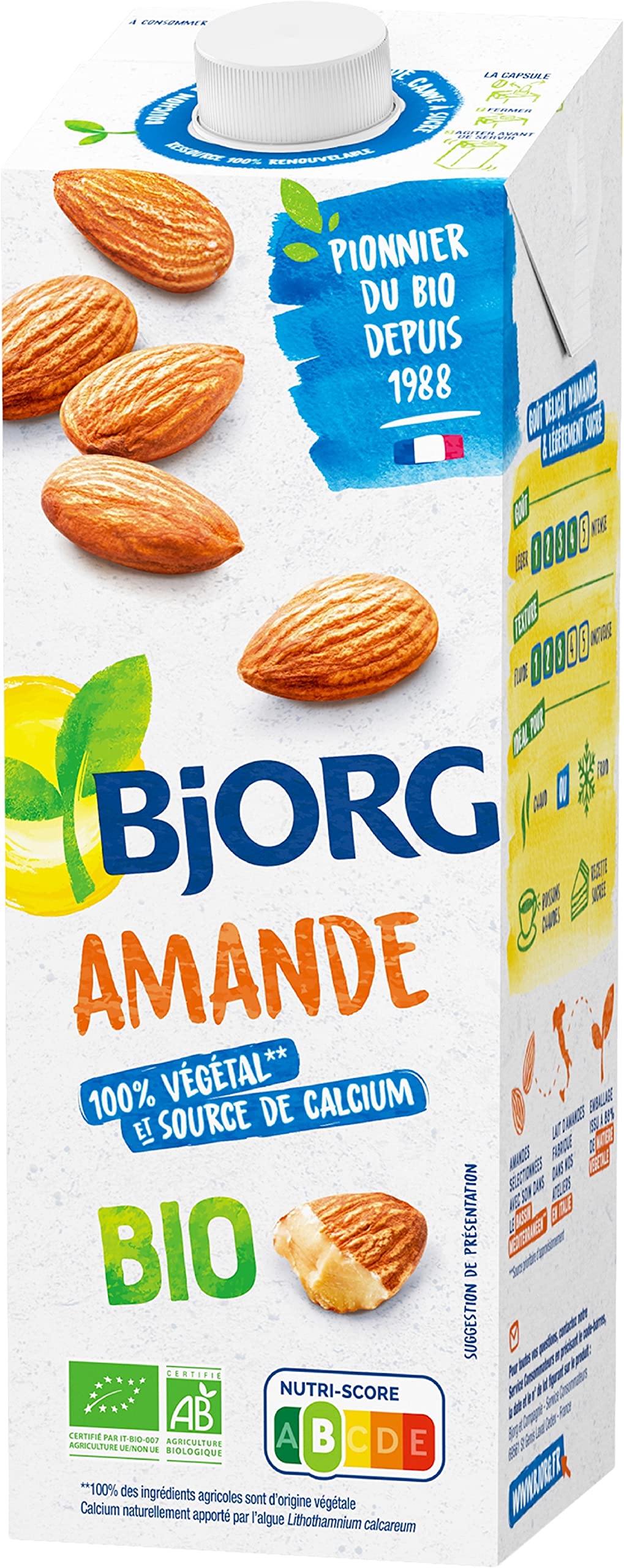 Bjorg Lait d'amande Bio – Boisson végétale bio – Pauvre en acides gras saturés – 1 L