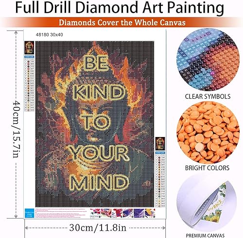 Miniatura 4 de Pintura de diamantes para adultos, kit de arte de diamantes 5D con broca completa, juego de pintura con gemas con cita inspiradora, decoración de