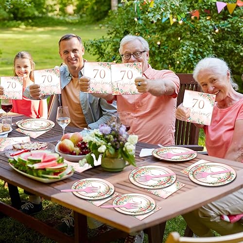 Miniatura 244 de 96 piezas de suministros de fiesta de cumpleaños florales de cumpleaños, platos de papel, servilletas, flores de oro rosa, decoraciones de fiesta