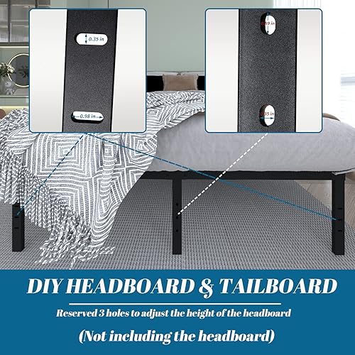 Miniatura 4 de Chezisam Marco de cama de metal tamaño King de 14 pulgadas, plataforma de alta resistencia, puede soportar 3500 libras, no necesita somier, con