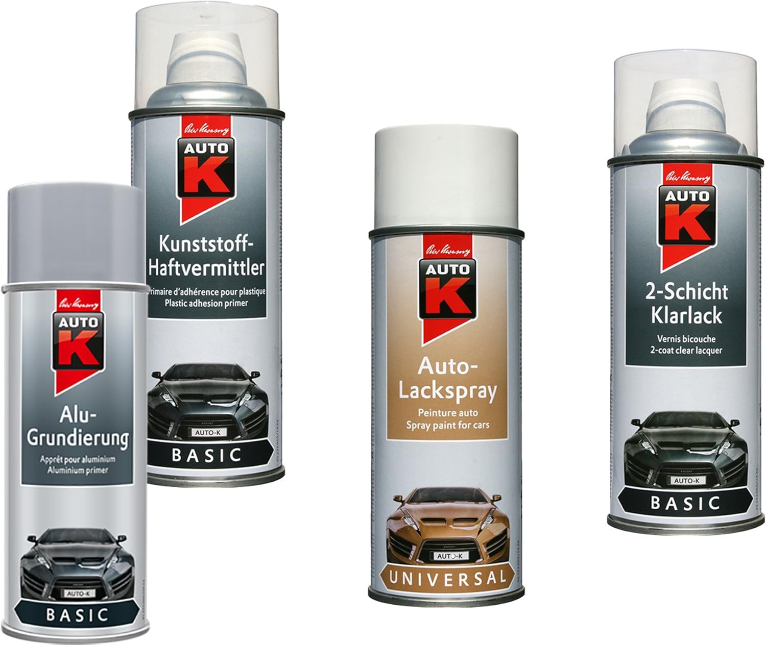 Paint set with Aluminium Primer Spray Paint 400ml White + Clear Coat