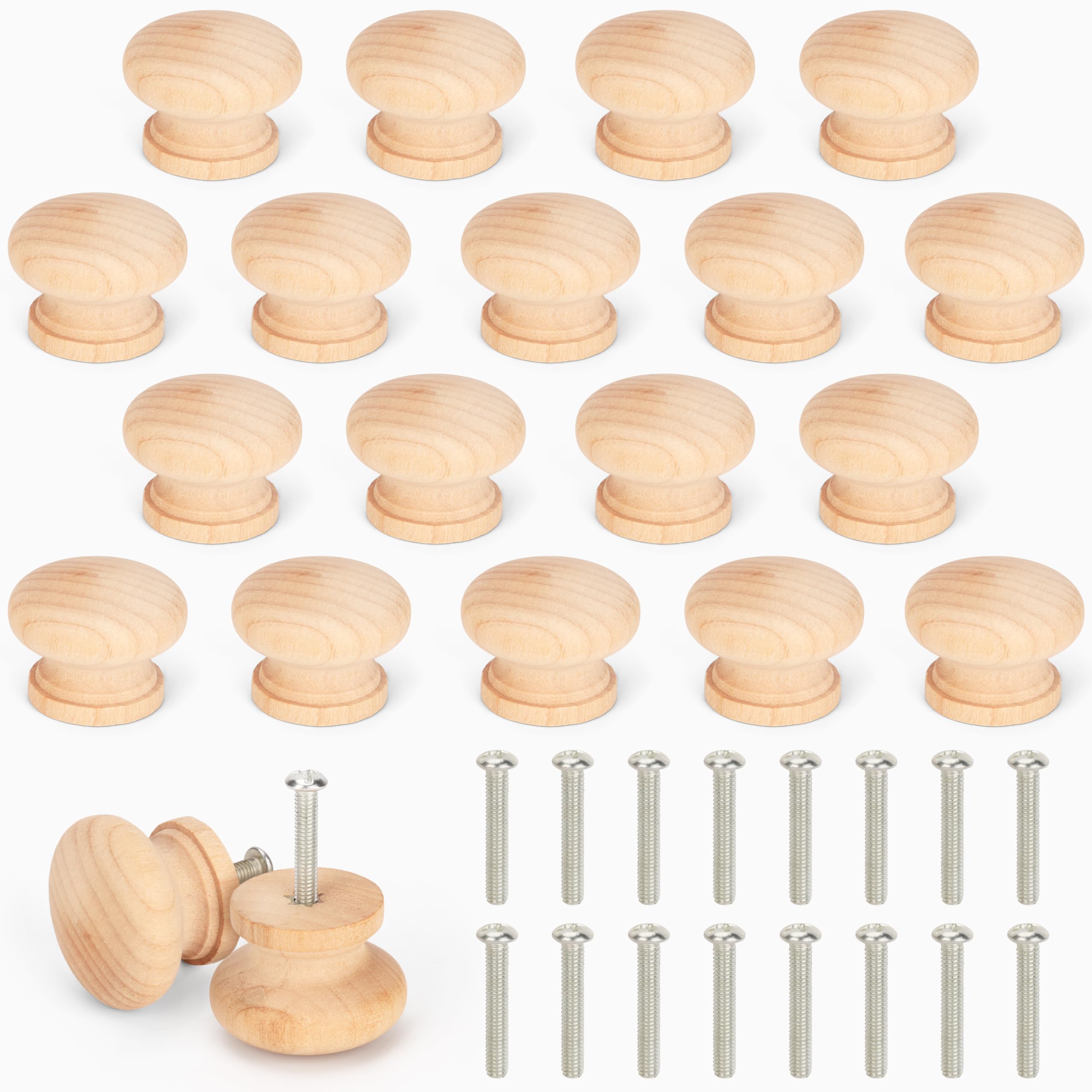BELLE VOUS Runde Möbelknöpfe Türknauf aus Holz (20er Pack) - Knauf für Schrank - Schubladenknöpfe Holzgriffe für Schränke