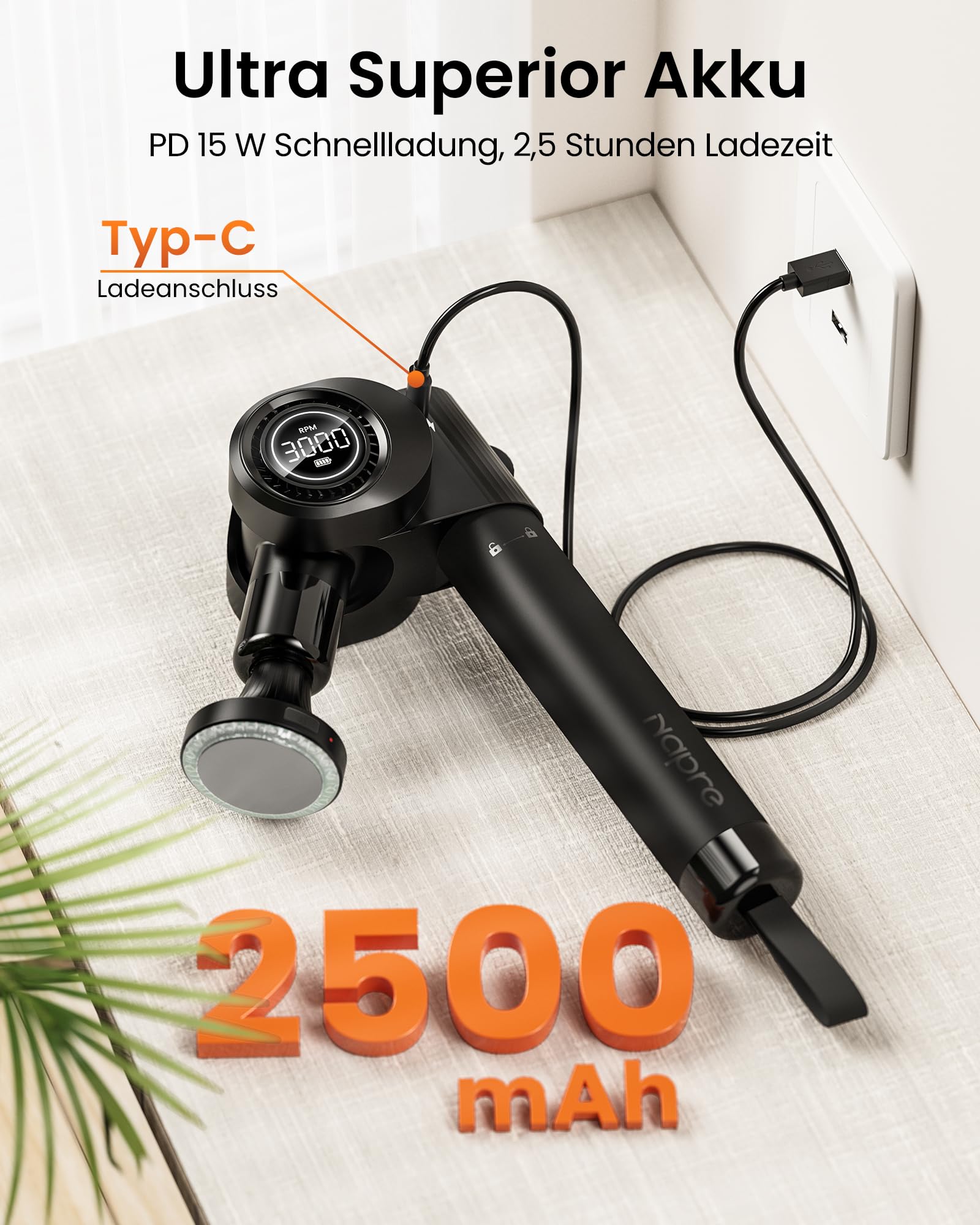 Massagepistole mit Wärmefunktion und Rotlichttherapie,Napre Massage Gun Massage Pistole mit Verlängerung,Muskel Percussion Massagegerät für Schulter Körper Rücken Entspannung,32 Geschwindigkeiten
