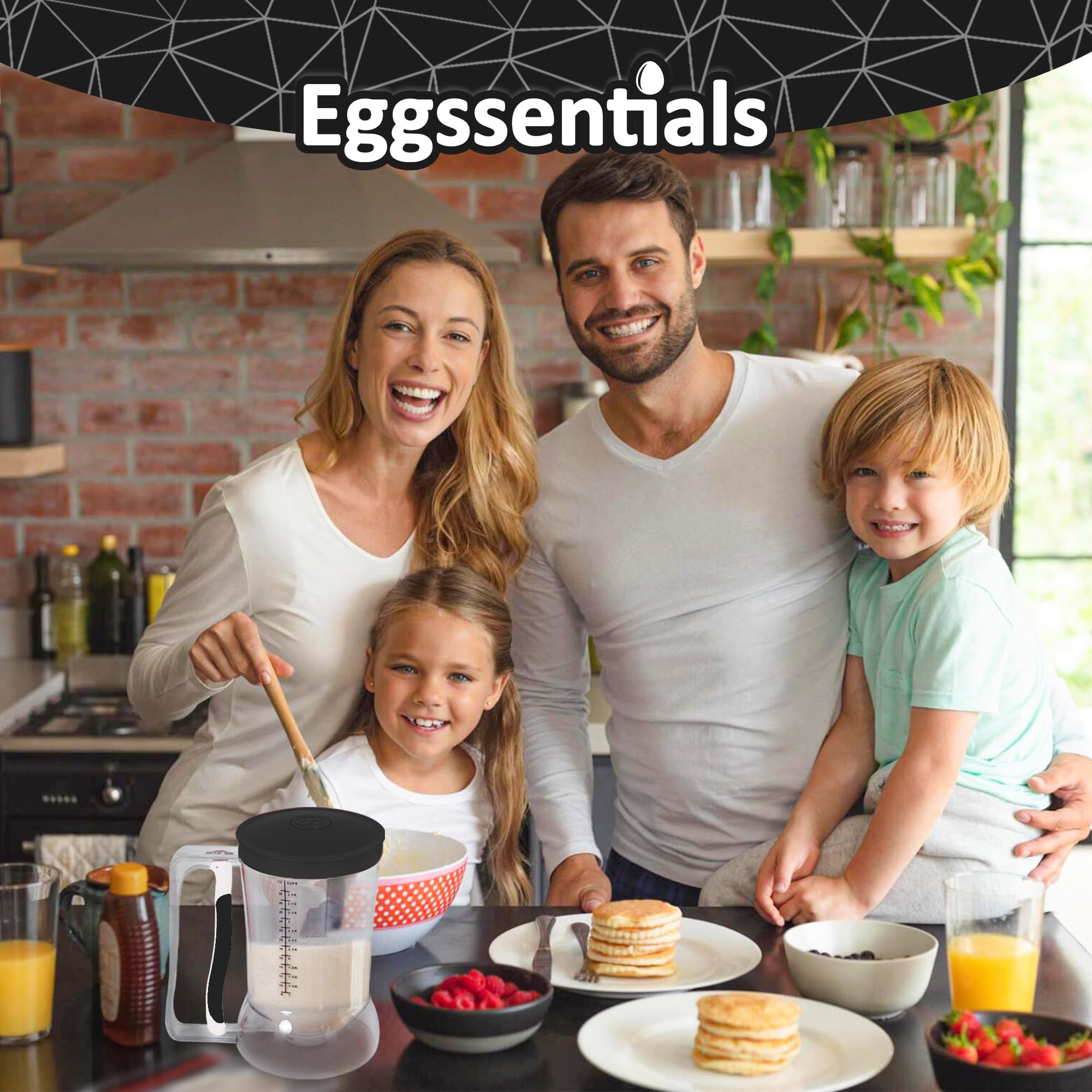 Eggssentials – Dispensador de masa con mango para apretar sin desorden, dispensador de masa para panqueques, cupcakes, gofres y más – Botella dispensadora de panqueques duradera y fácil de verter para