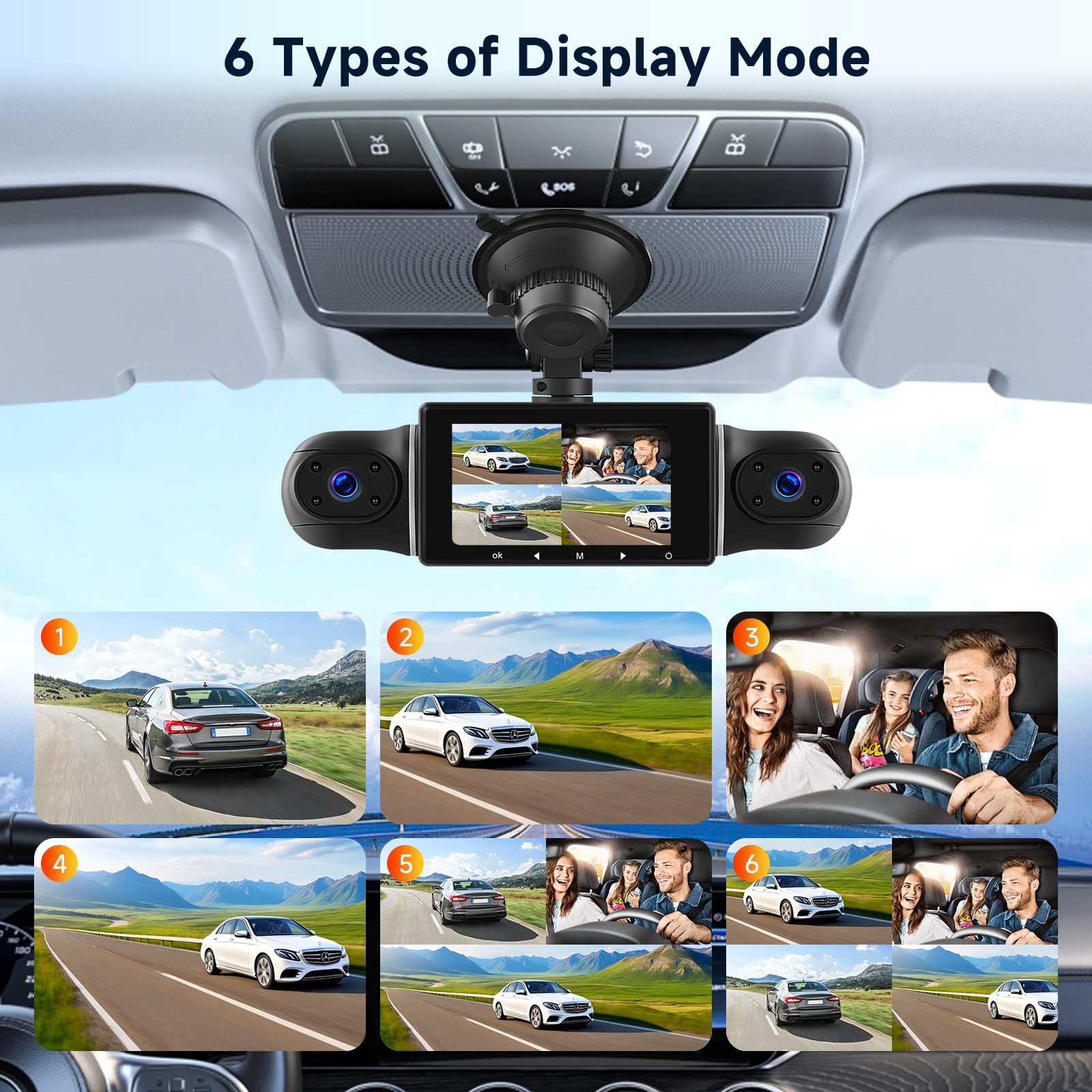 4 Telecamera HD 1080P Dash Cam per auto Podofo Display da 3 pollici Videoregistratore digitale con telecamera posteriore, controllo APP WIFI +scheda da 64 GB, sensore G, visione notturna
