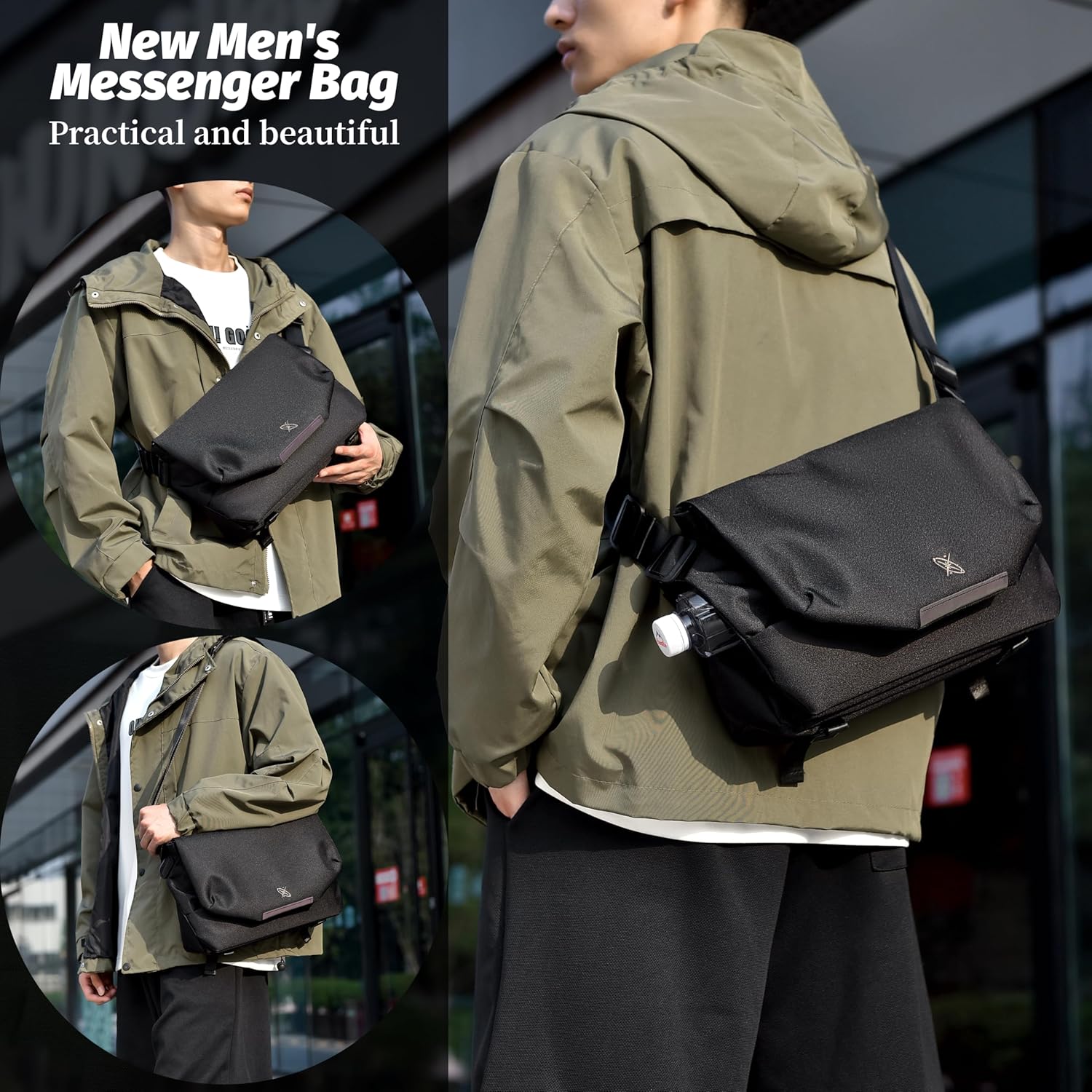 FSD. WG Satchel Messenger Bag for Men Canvas,Business Travel Bag Bookbag Shoulder Bag with Upgraded Feature