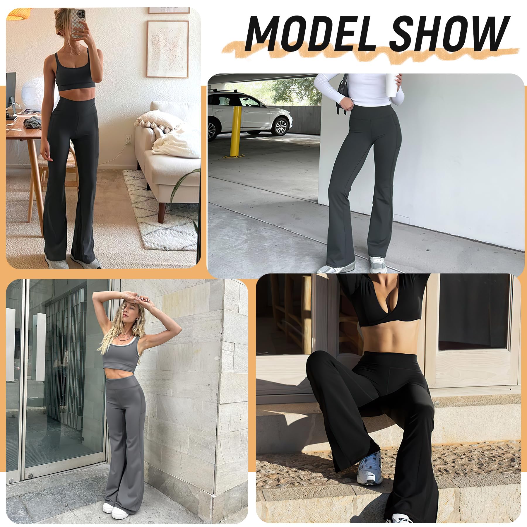 Confezione da 3 leggings svasati da donna, pantaloni da yoga a vita alta, leggings da allenamento con tasche