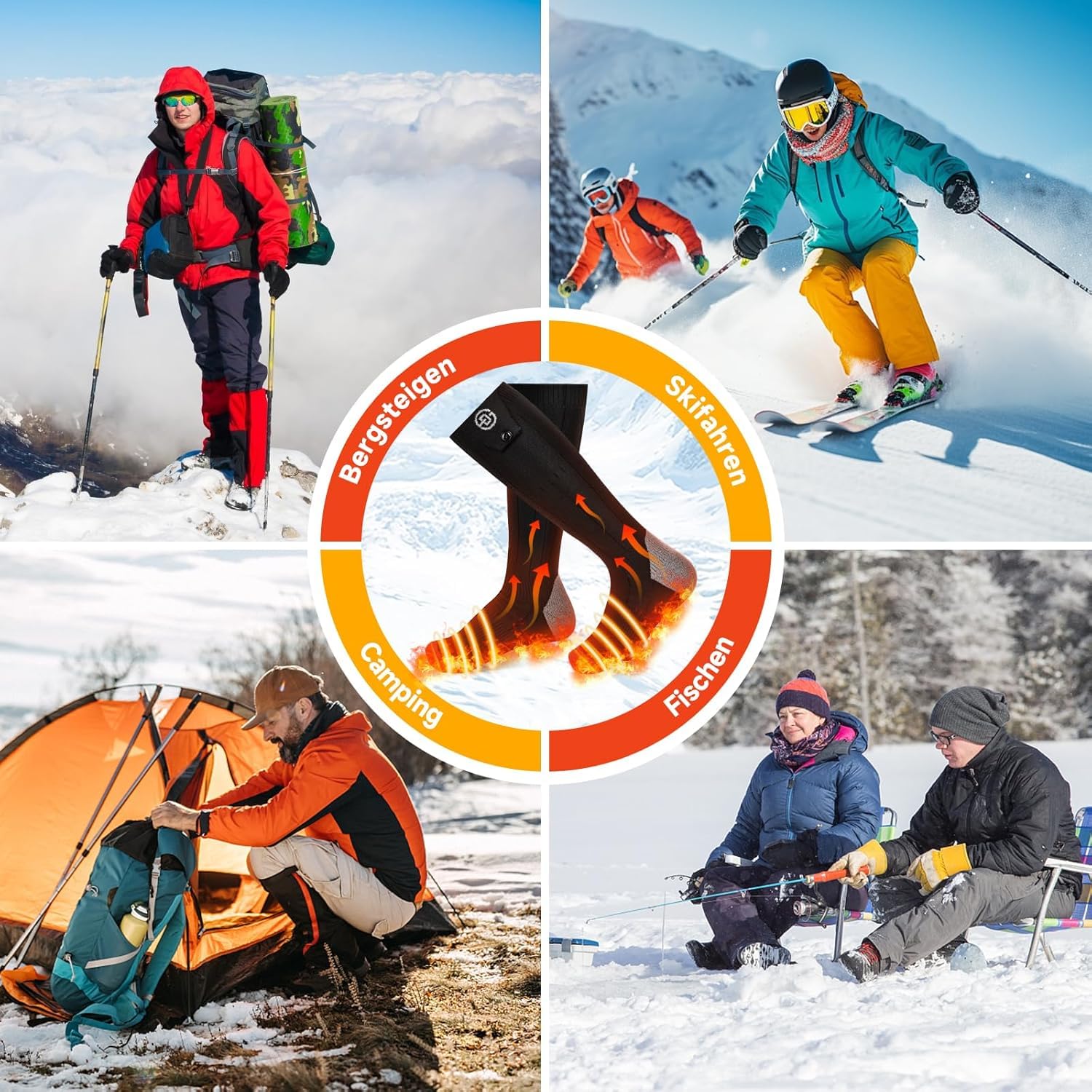 Beheizbare Socken mit APP-Steuerung 5V 8000mAh Fußwärmer Warme Socken Damen Herren Waschbare 4 Temperatur Wiederaufladbare Heizsocken für Winter Skifahren, Radfahren, Angeln, Camping, Wandern