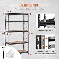 Vista 6 de VEVOR Estantería de almacenamiento, 5 niveles ajustables, capacidad de 2000 libras, estantes de garaje de servicio pesado organizador de metal rack