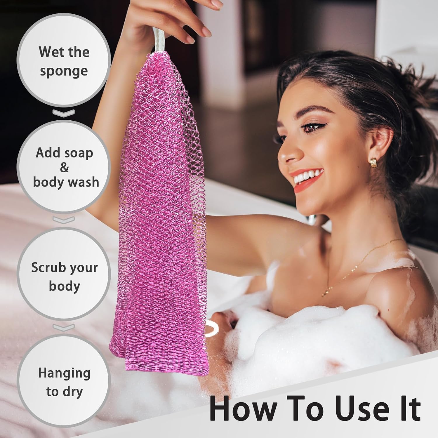 African Net Sponge Authentic with Knots - African Exfoliating Net Sponge with Handles for Body Scrubber Exfoliator - Real Africa Back Wash Bath Sponges for Shower Machine Washed & Bathing Accessories