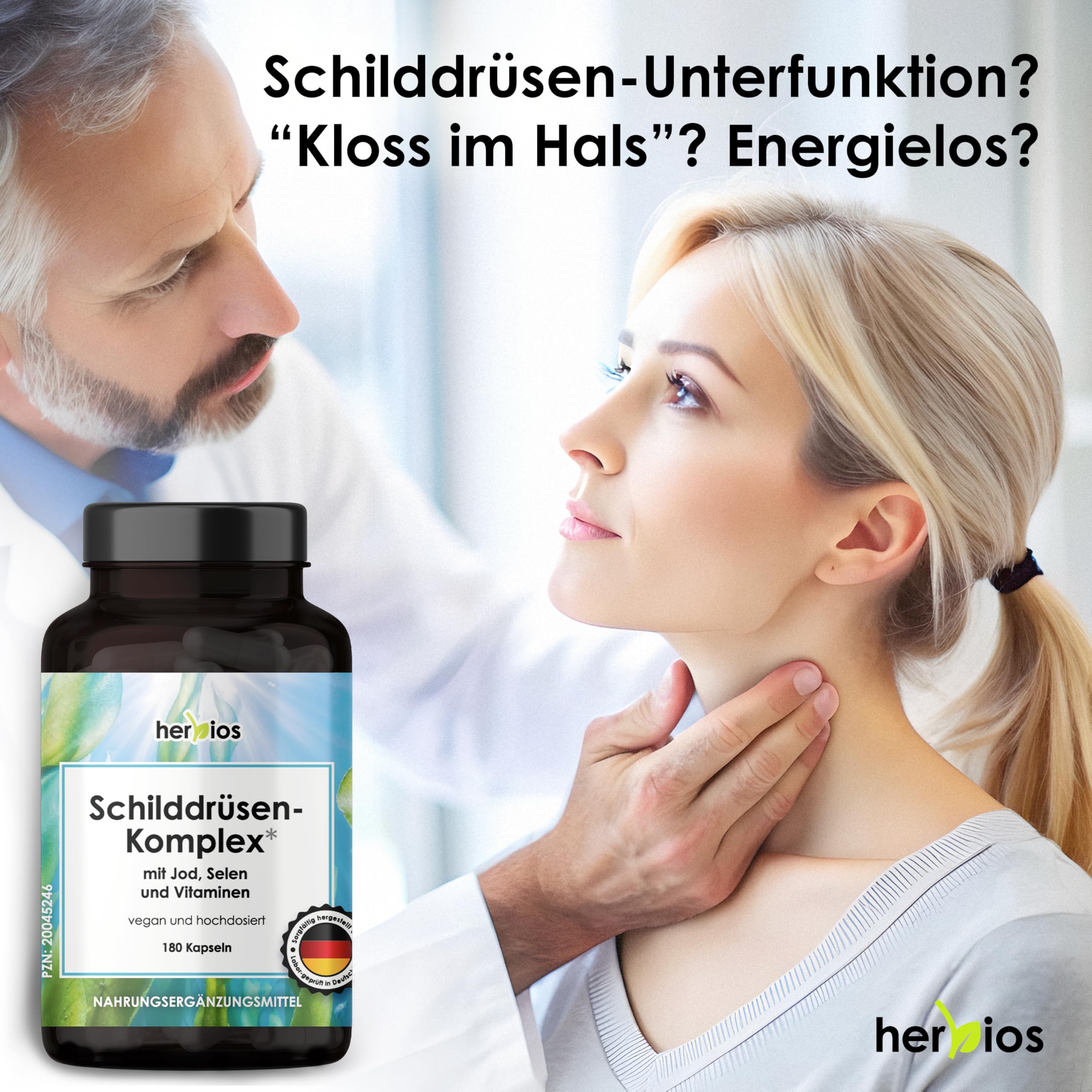 Jod-Selen Komplex –180 Schilddrüsen-Kapseln für 6 Monate – hochdosiert mit L-Tyrosin, Eisen, B-Vitaminen & Folsäure – Natürlich, Vegan & Laborgeprüft