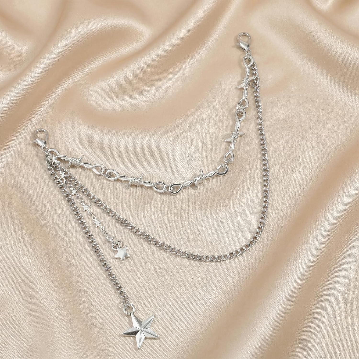 2 Pack Shoe Charms Boot Chains Charms Silver Bag Charm Shoelaces Chains Punk Boot Accessories with Heart Decorative Chain Accessories for Punk Boots Goth Shoes Bag Handbags Pants Decoration