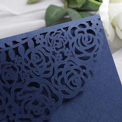 Miniatura 6 de YIMIL 20 bolsillos de invitación de boda de 5.12 x 7.21 pulgadas, triple corte láser, para boda, quinceañera, despedida de soltera, baby shower,