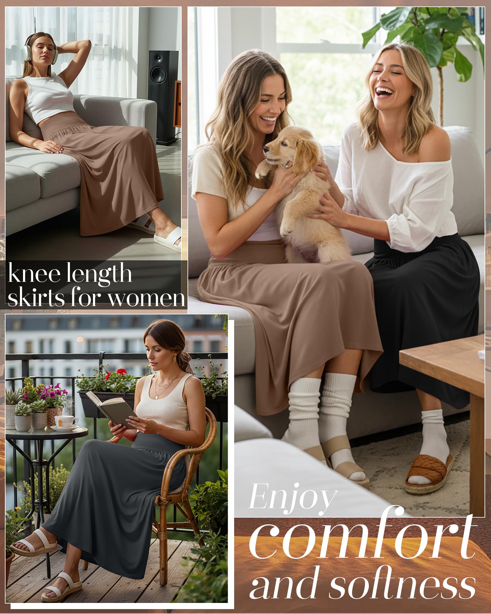 Ficerd Paquete de 3 Faldas Largas Maxi para Mujer, hasta el Tobillo, Cintura Alta, Verano, con Bolsillos