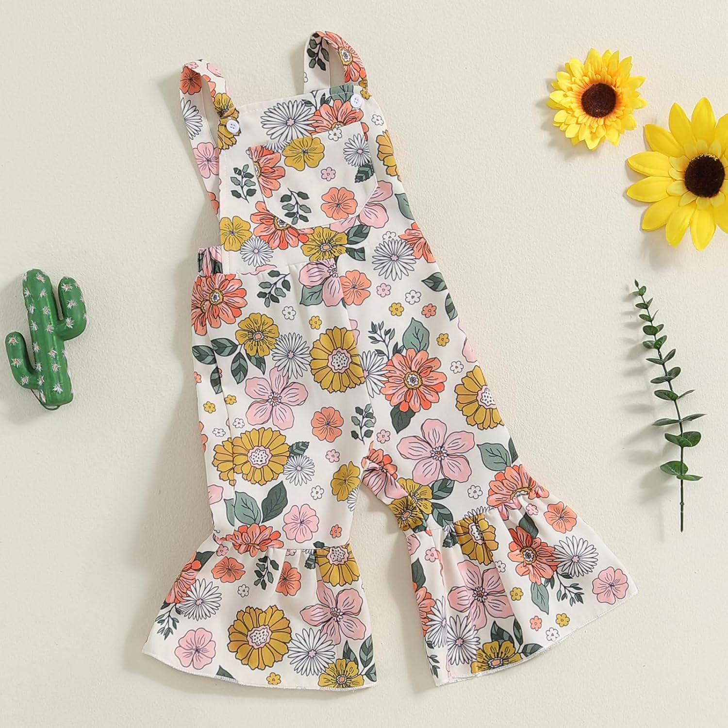 ZAXARRA Toddler Girl Fall Clothes Floral Baby Girl Bell Bottom Jumpsuit Baby Girl Overalls Flare Leg Jumpsuit - Image 3