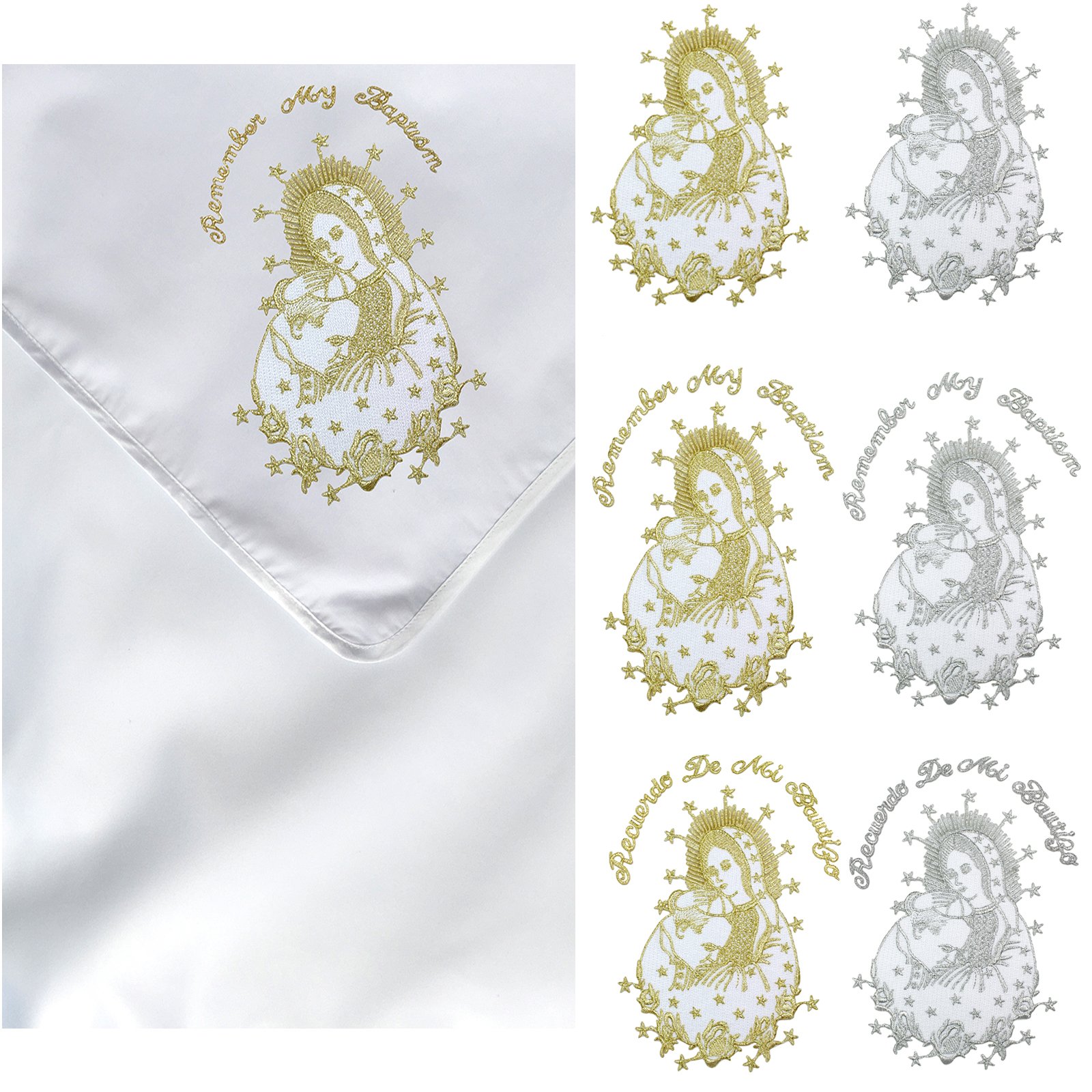 Unotux Baby Christening Baptism White Blanket Gold Silver Embroidery Virgin Mary Pope (Gold Maria Pope in Spanish)