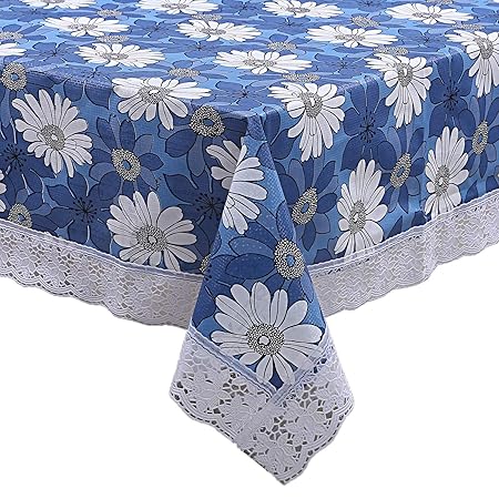 Kuber Industries Table Cloth|Center Table Cover|Round Table Cover|Table Cover 4 Seater|(Blue)(Polyvinyl Chloride (PVC), Pack of 1)