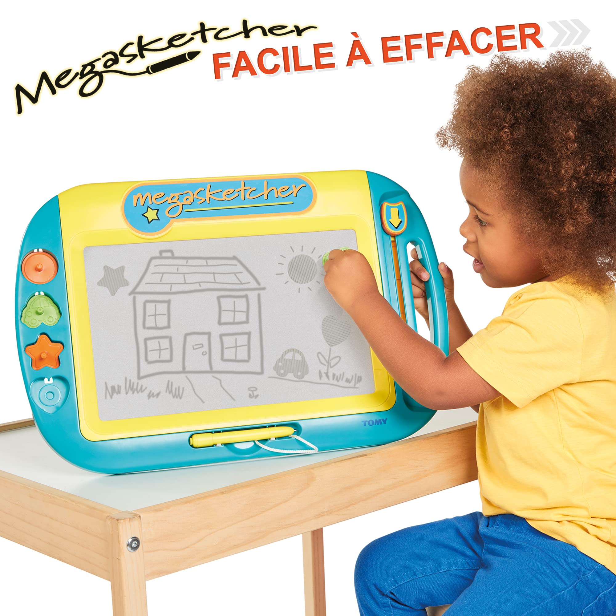 Megasketcher TOMY Motorised, magnetyczna tablica do rysowania, dla dzieci, duża podkładka do pisania z magiczną gumką, gry podróżne dla dzieci w wieku od 3 lat, 45 x 30 cm