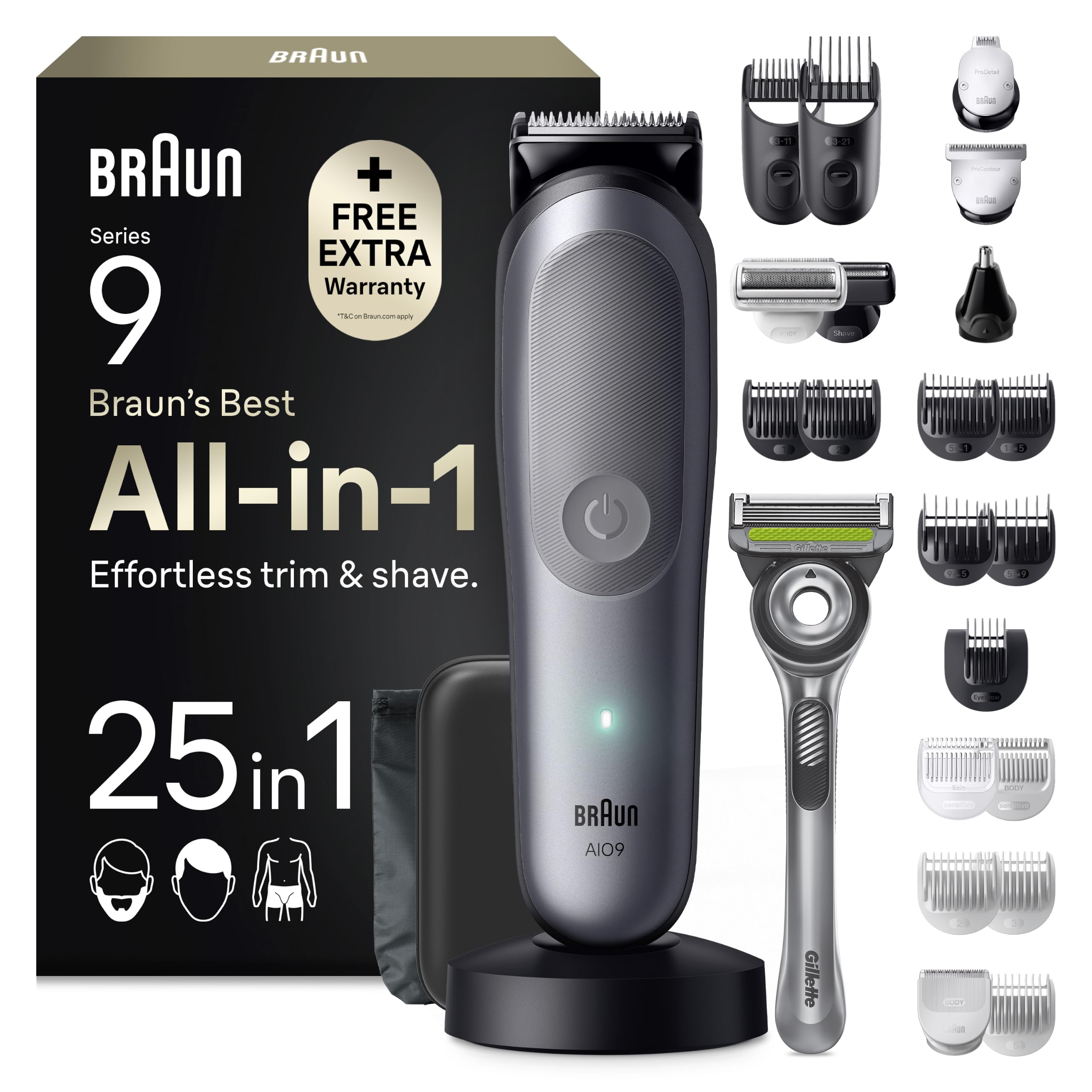 Braun Multigroom All-in-One Series 9, 25-in-1 Trimmer, AIO9565, Grau