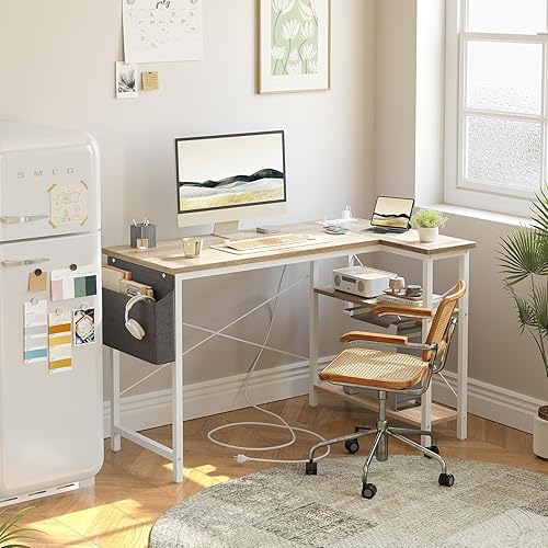 Miniatura 8 de TIQLAB Escritorio pequeño para computadora con tomas de corriente, escritorio en forma de L de 40 pulgadas con estantes reversibles, escritorio de