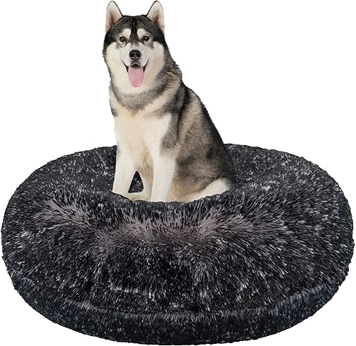 Bessie + Barnie Bagel - Cama para perro, cama extraafelpada de piel sintética para perro, cama circular para perro, forro impermeable y funda