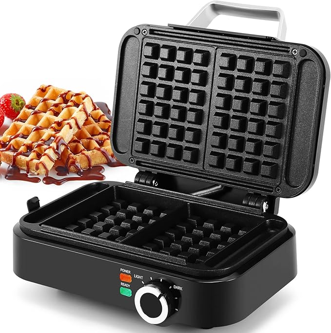 Belgian Waffle Maker MONXOOK, NonStick Waffle Iron with 6 Browning Control, Makes 2 Slices of 1