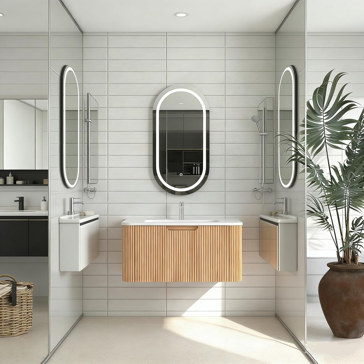 Favfurish 30''Preassembled Bathroom Vanity with Ceramic Sink Combo,Solid Wood Fluted Designs Vanity Set w/Drawer,Floating Bathroom Storage Cabinet w/Basin for Bathroom,Soft-Close Design,Nature Oak