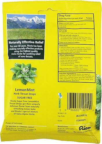 Miniatura 3 de Ricola Gotas para la garganta supresoras de la tos a base de hierbas de limón y menta sin azúcar, bolsa de 19 quilates, paquete de 2