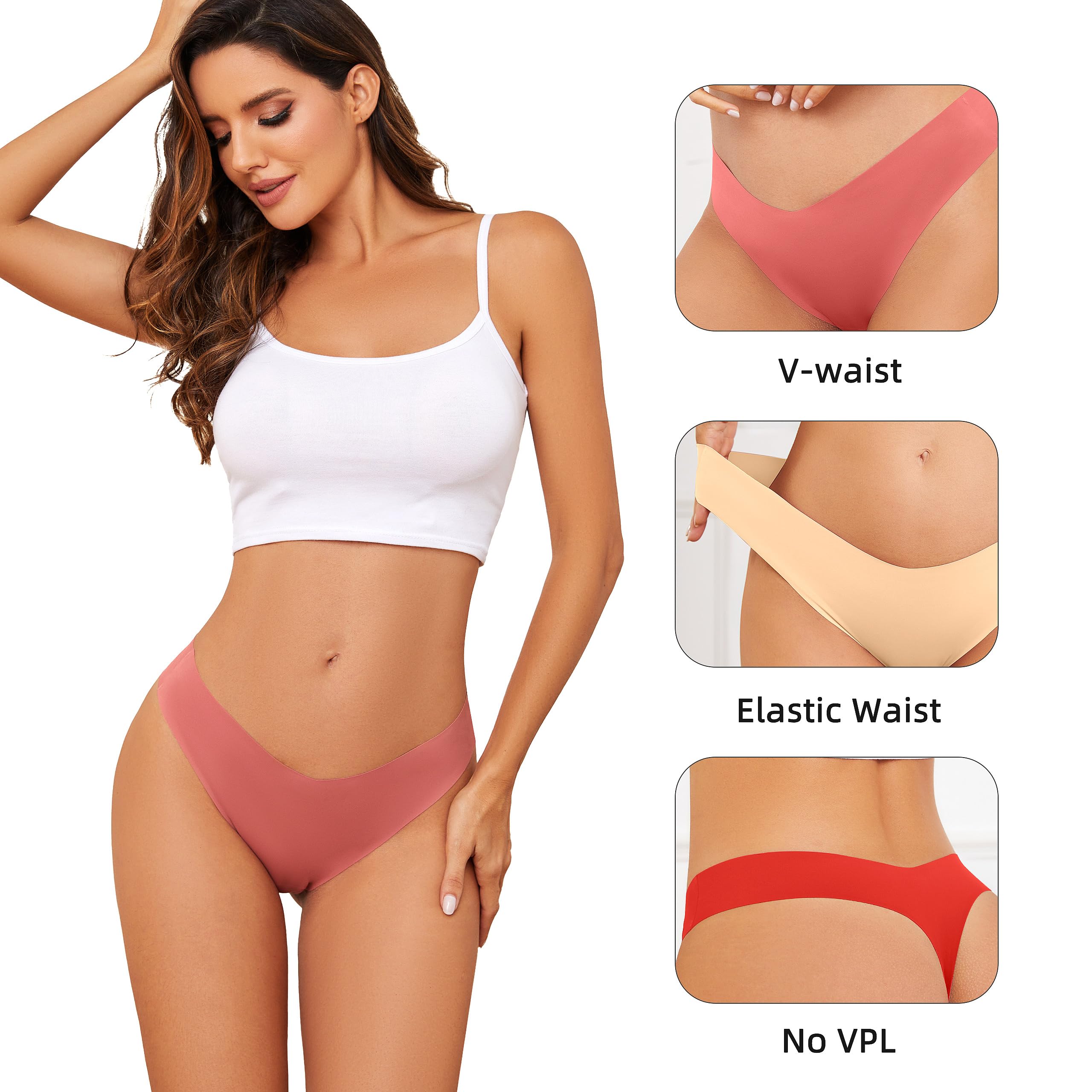 VOENXE Slip Perizoma Donna Senza Cuciture, Tanga A Vita Bassa Mutande Brasiliana,Invisibili Mutandine,Microfibra String Mutanda Biancheria Intimo,Seamless Women Thong Underwear Multipack,Pacco da 5