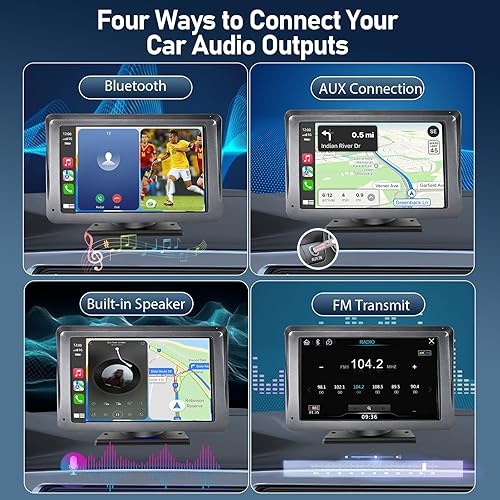 Miniatura 5 de Radio inalámbrica portátil con Apple CarPlay y pantalla Android Auto para automóvil, radio de pantalla táctil antirreflejo de 7 pulgadas con manos