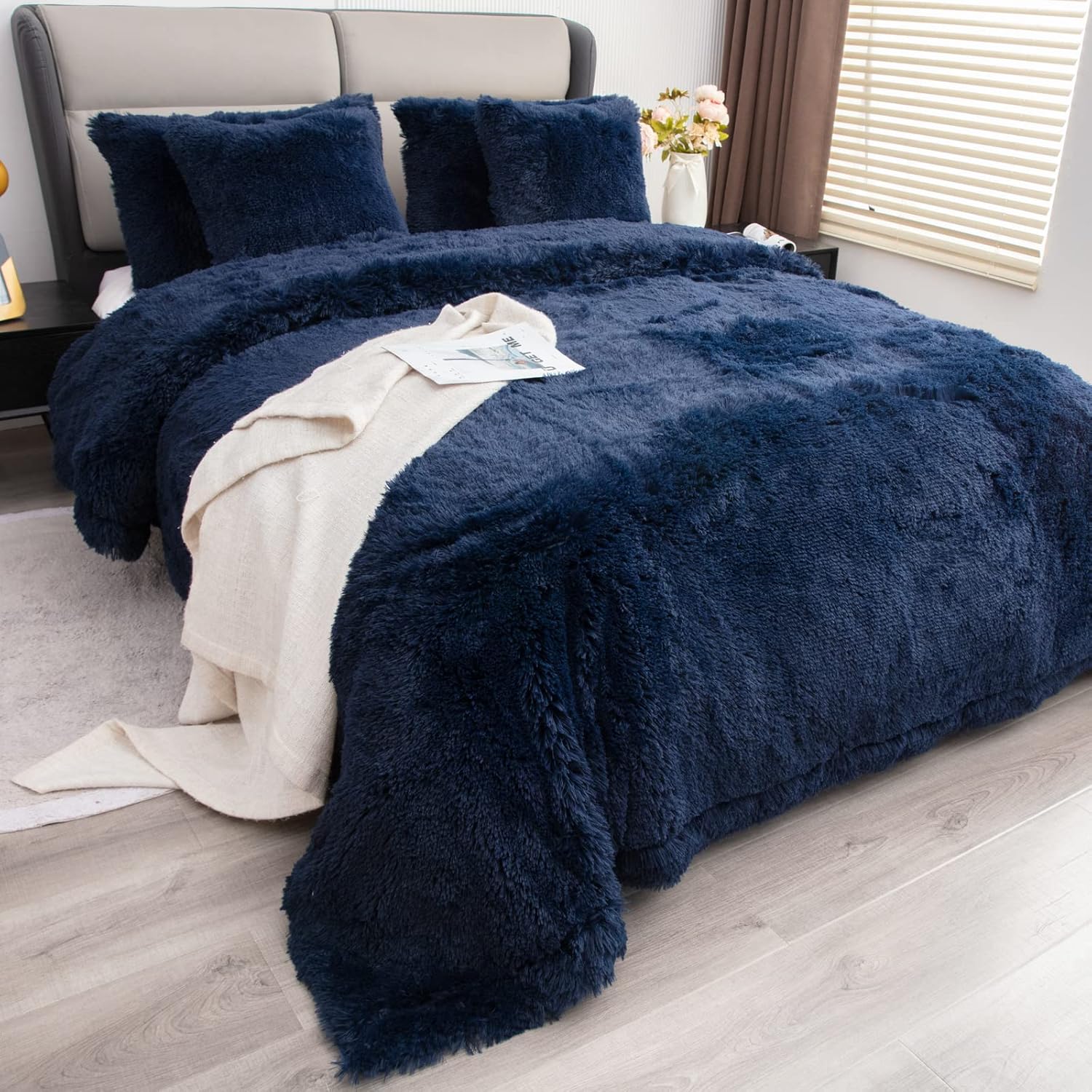 YUSOKI Long Faux Fur Twin Size Blanket,2 Layers,3.4lb for Bed Couch Home Décor Gifts Men (Navy Blue,60" x 80") - Image 6