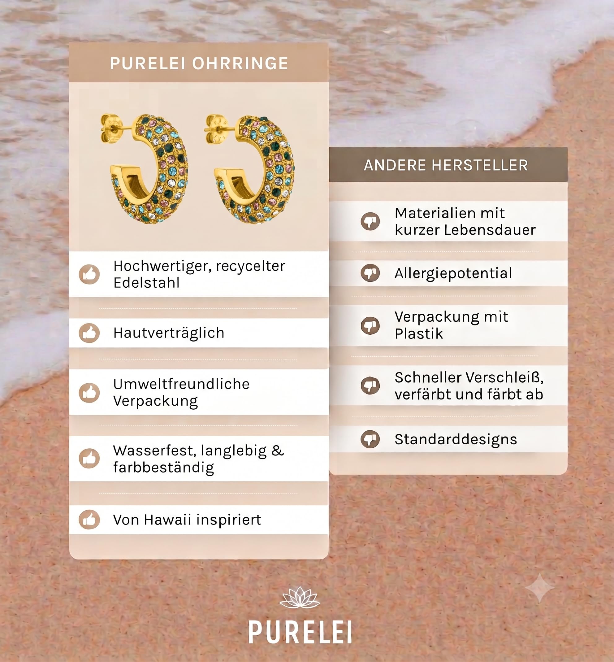 Purelei Colorful Glitter Ohrringe (Gold), Damen Ohrringe aus langlebigem Edelstahl 18K vergoldet, Wasserfester Kreolen mit bunten Schmucksteinen, 20 mm Durchmesser (Gold)