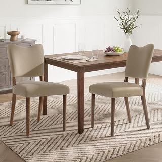 KISLOT Upholstered Dining Chairs Set of 2, Modern Velvet Kitchen Chairs with Solid Wood Legs, High Back Wooden Dining Room Chairs with Dark Walnut Color Legs for Farmhouse Kitchen Dining Room, Brown