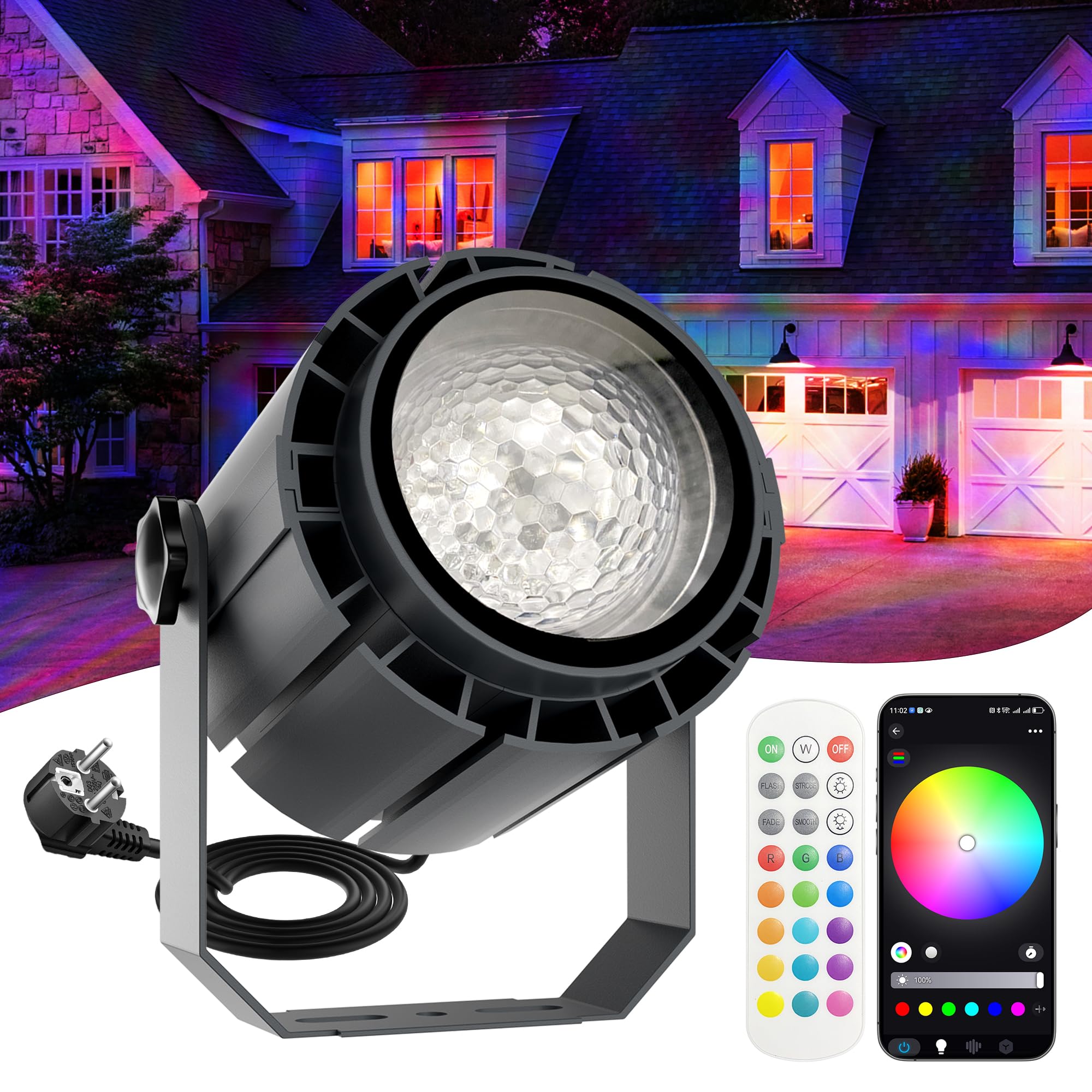 Yotivki Wave Proyector Oceano, Regulable Lampara Efecto Agua con Control Remoto y APP, Luz Agua Ondulación, 150W Amplia Cobertura Ripple Projector, RGBW Cambio de Color Water Ripple Projector Light