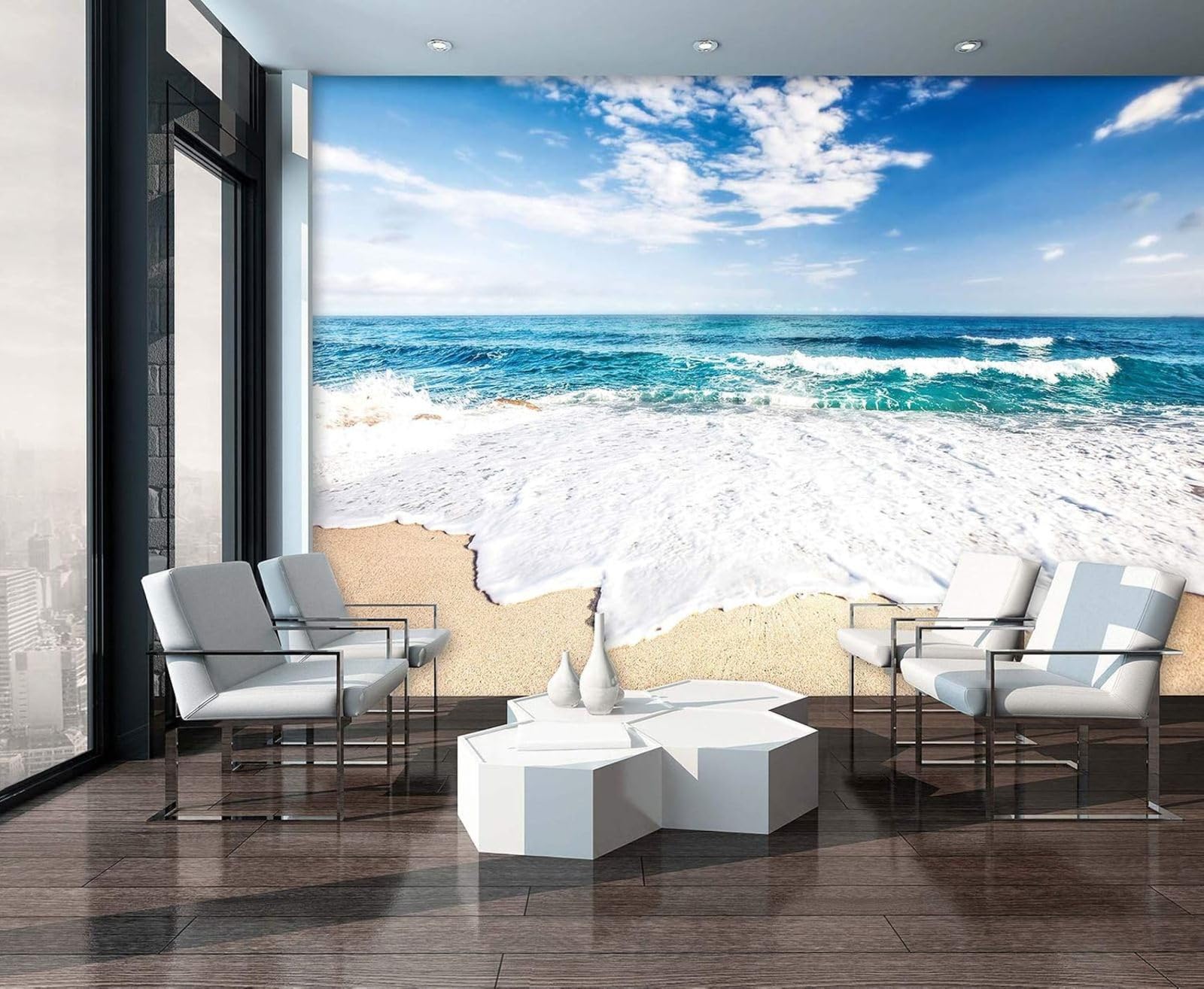 Kfjhgbdshhj 3D Mural Photo Mural-Wallpaper Beach - For Living Room Bedroom - 3D Effect - Sea,250Cmx175cm Poster - Wall Sticker - Frameless Picture