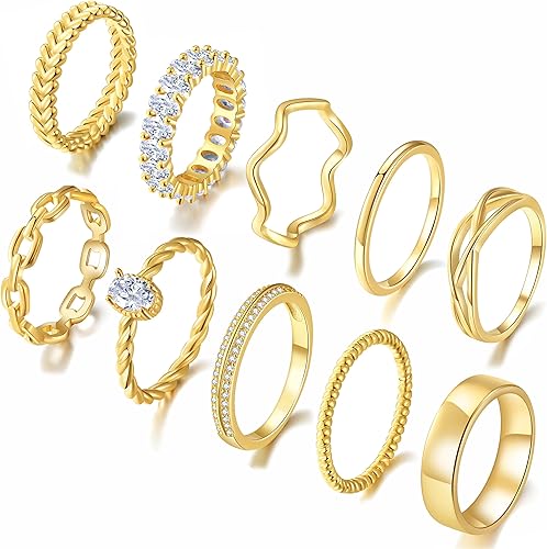 PLOMFOV Gold Rings for Women Non Tarnish Gold Plated Stackable Rings Wedding Bands Eternity Dainty 14K Gold Ring Thin Simple Trendy Thumb Stacking