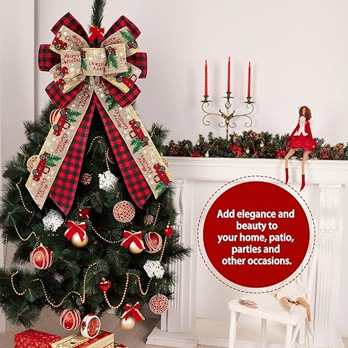 Miniatura 3 de Ndeno Paquete de 2 lazos de Navidad grandes, decoración de corona de árbol de Navidad a cuadros, guirnalda de lazo decorativo rojo para interiores y