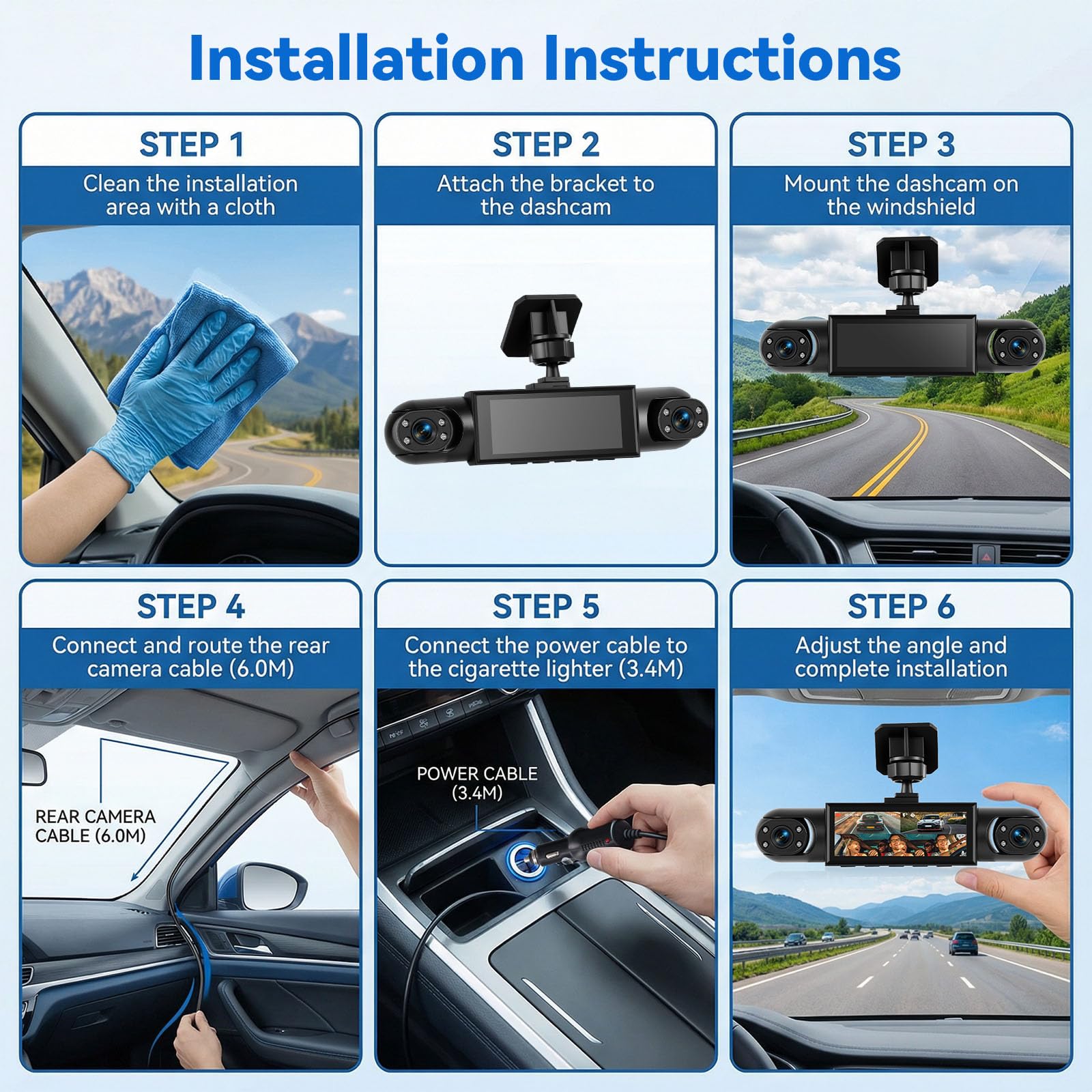 SIXTOP 3,16 Zoll Dash Cam 4-Kamera 1080P Full HD Dashcam mit 360° Rundumsicht - Inklusive Bewegungserkennung, Nachtsicht, Umkehren, 150° Weitwinkel & Loop Aufnahme Für PKW, LKW, Taxi