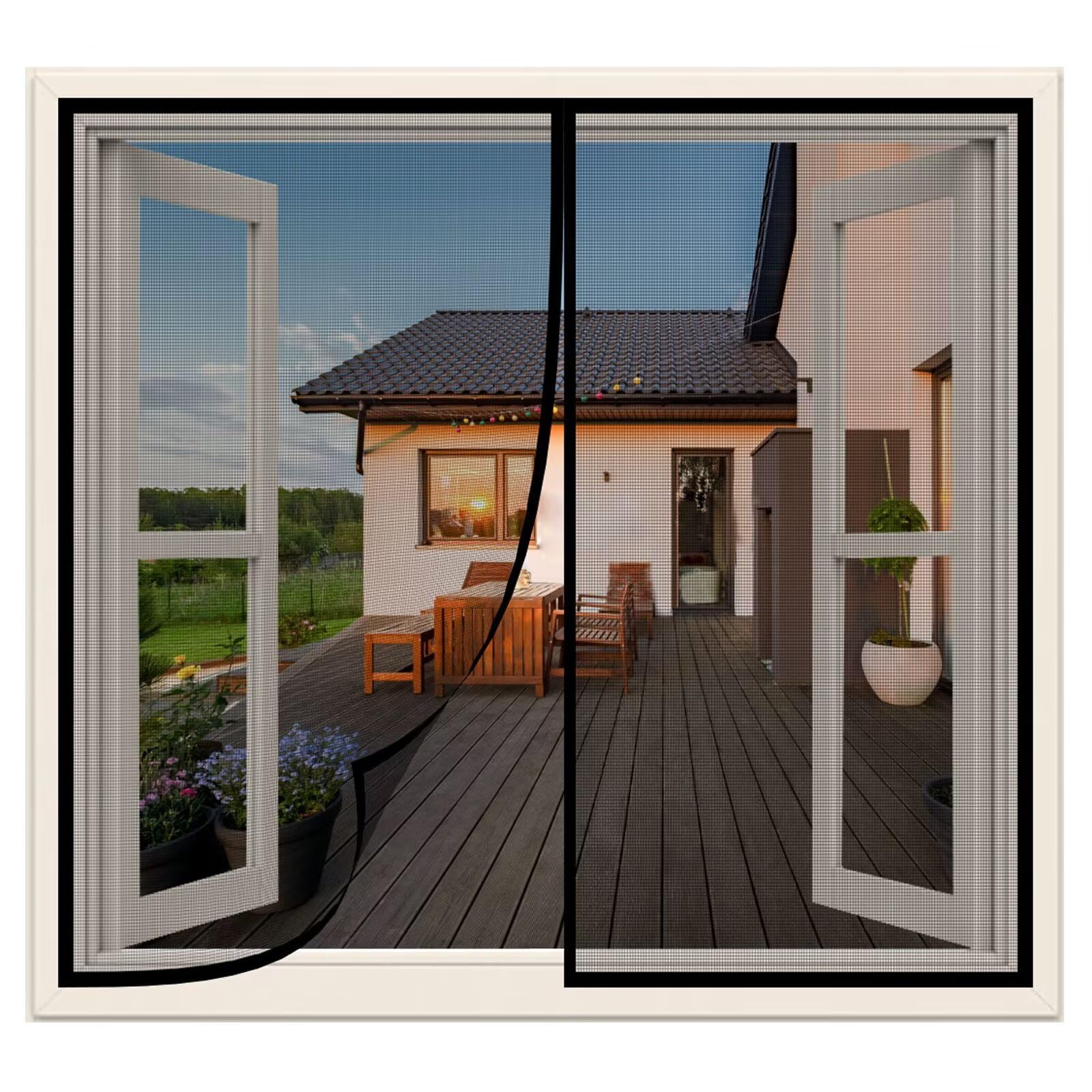 185x190cm Magnet Fliegengitter Fenster,Insektenschutz Fenster Moskitonetz,Klettband Selbstklebend Ohne Bohren für Fenster und Türen,Schwarz