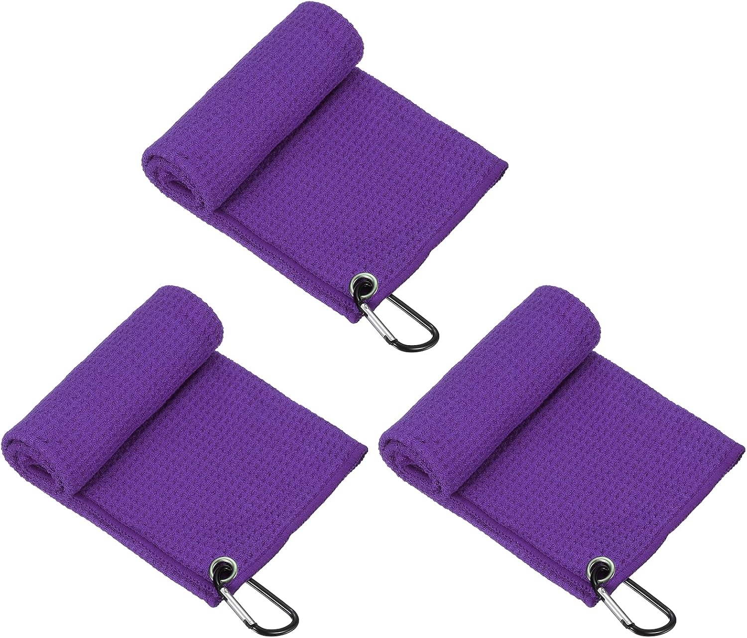 Golf Towels, Golf Towel with Clip Waffle Pattern Tri-fold Portable - Fitting for (Bags - Gifts - Cleaning Accessories - Men/Women) 3 Pack & 16 Inch & Deep Plum