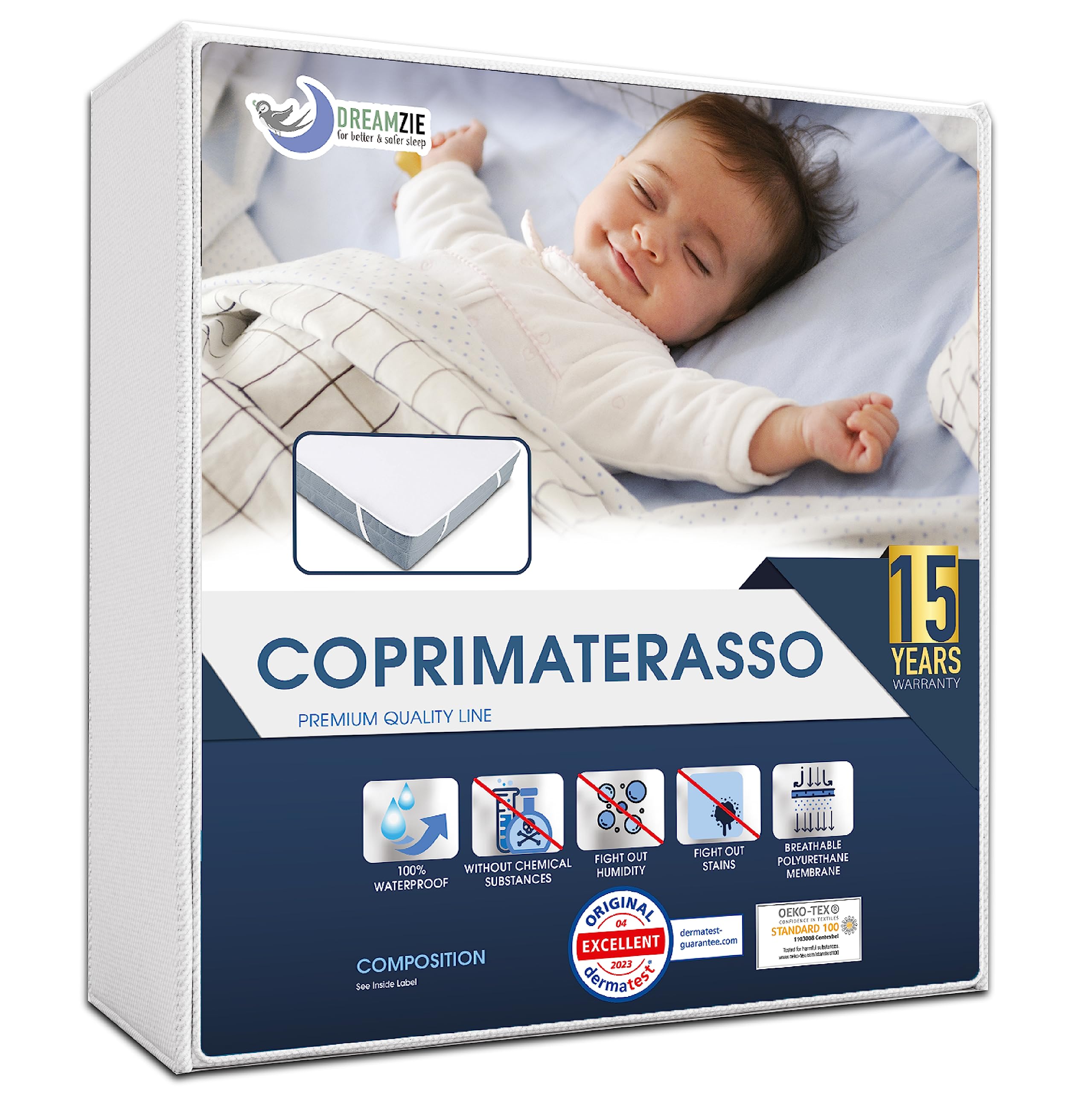 Dreamzie Coprimaterasso 80x160 cm (confezione da 2) - OEKO TEX - Coprimaterassi 4 Angoli Elastici - Per Materasso 80 x 160 cm
